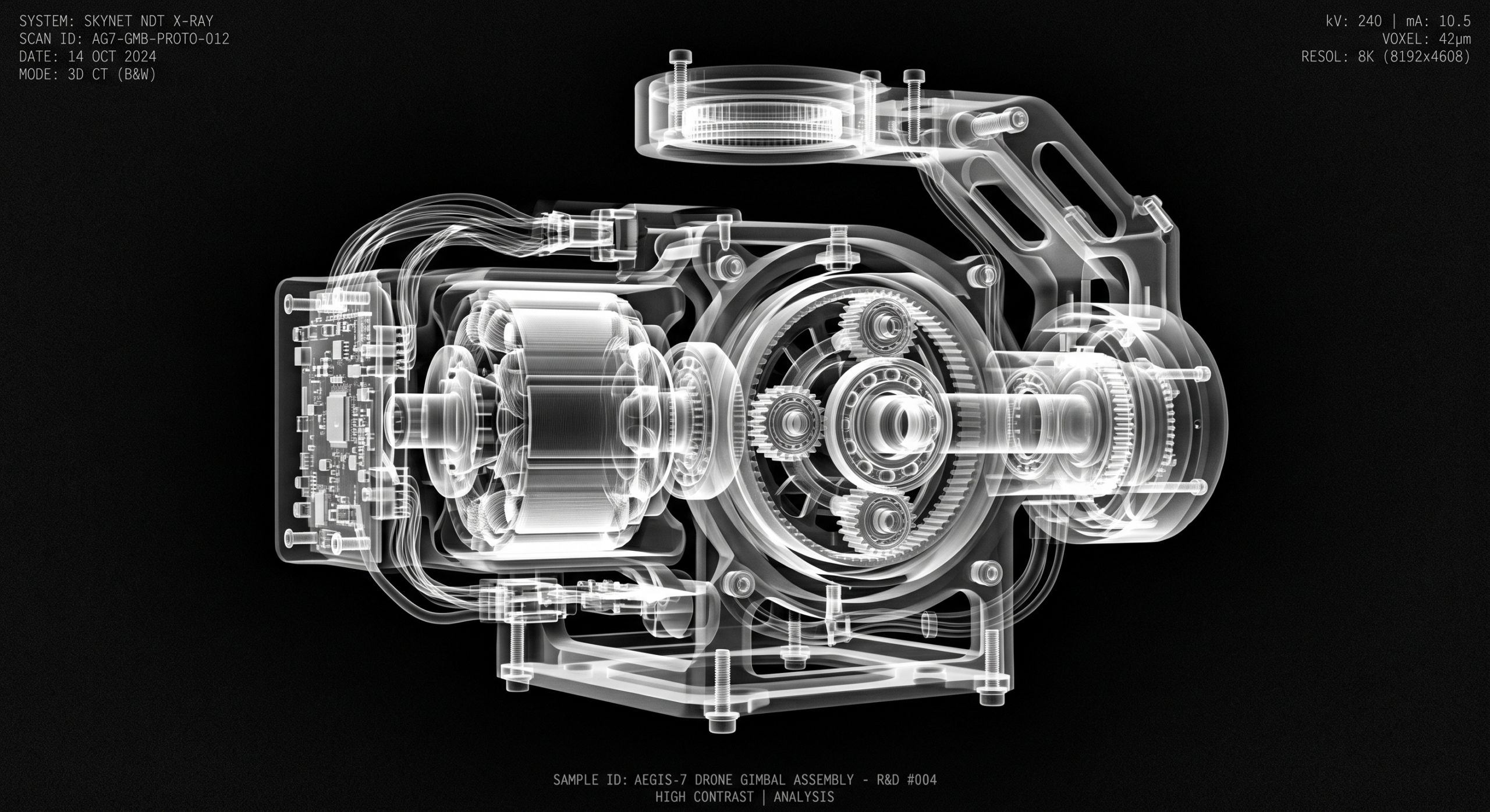 Illustratieve röntgenweergave van een mechanisch onderdeel, geen daadwerkelijke VexisLabs-scan
